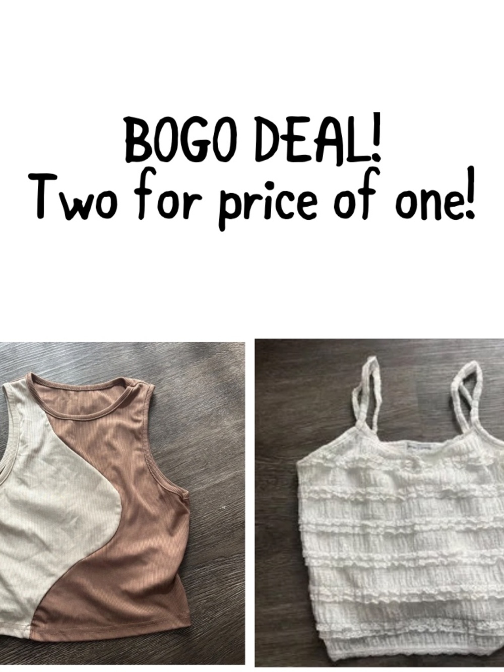 Bogo bundle deal! Two pcs cami camisole yin yang crop top tank top white ruffle